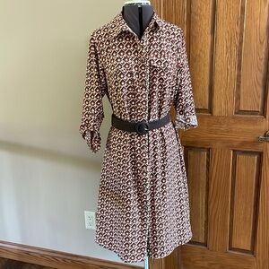 NY Collection Geometric Belted Shirt Dress size M